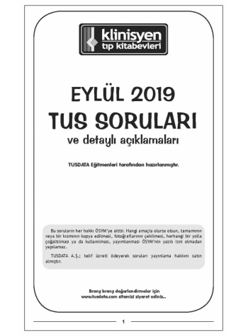 EYLÜL 2019 ÖSYM'nin Orjinal TUS SORULARI EYLÜL 2019 ÖSYM'nin Orjinal TUS SORULARI