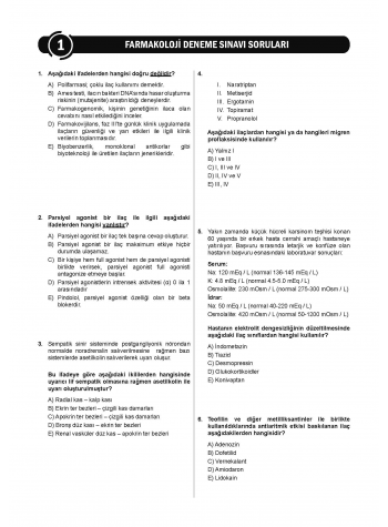 24 Açıklamalı Deneme Serisi - Farmakoloji 24 Açıklamalı Deneme Serisi - Farmakoloji