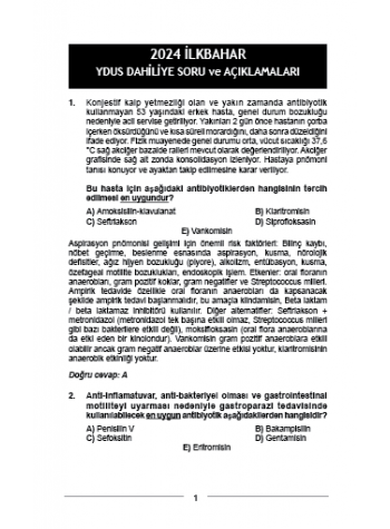 YDUS SORULARI - ÖSYM'nin Orijinal 2024 Dahiliye YDUS SORULARI - ÖSYM'nin Orijinal 2024 Dahiliye